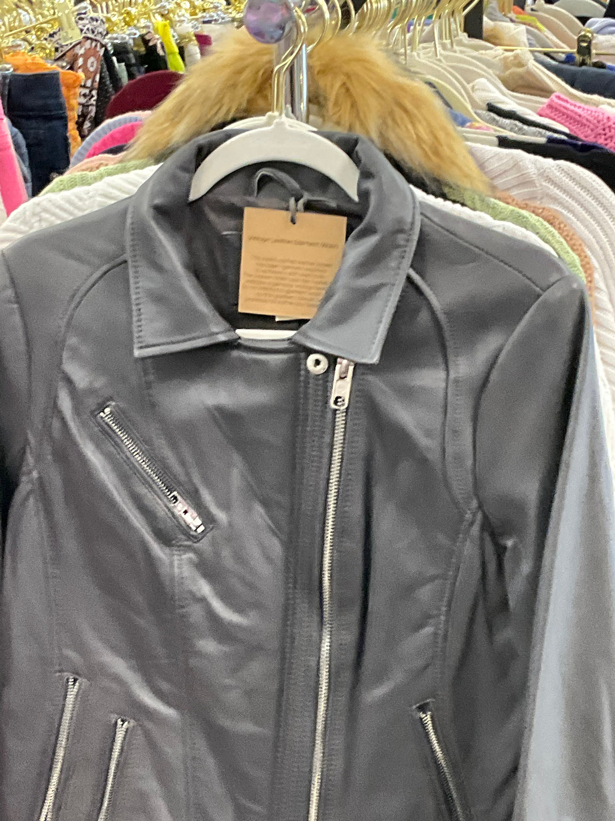Michael Kors Gray Leather Biker Style Jacket Size Medium
