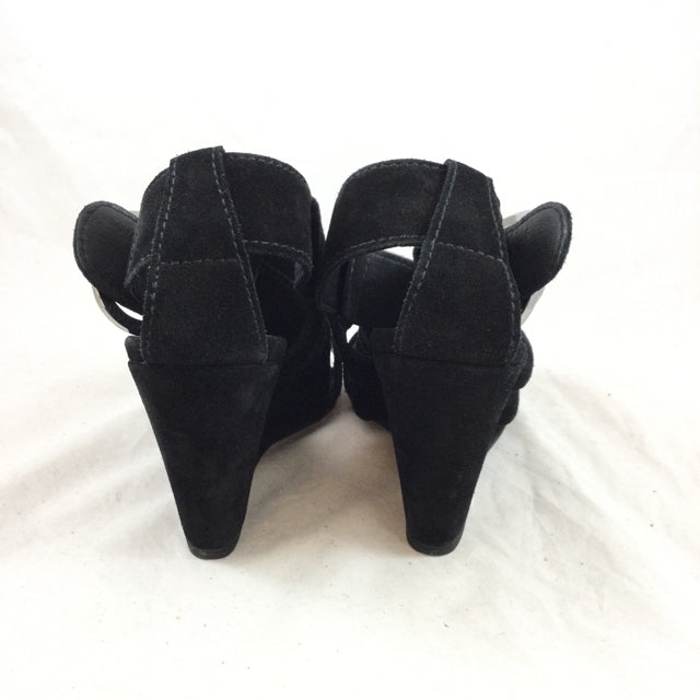 Chanel Suede Wide Strap Wedges. Size 36.5
