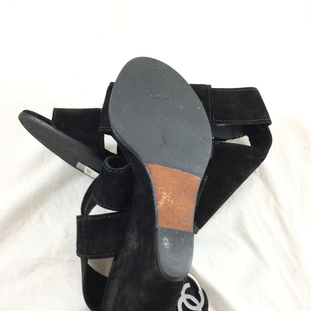 Chanel Suede Wide Strap Wedges. Size 36.5
