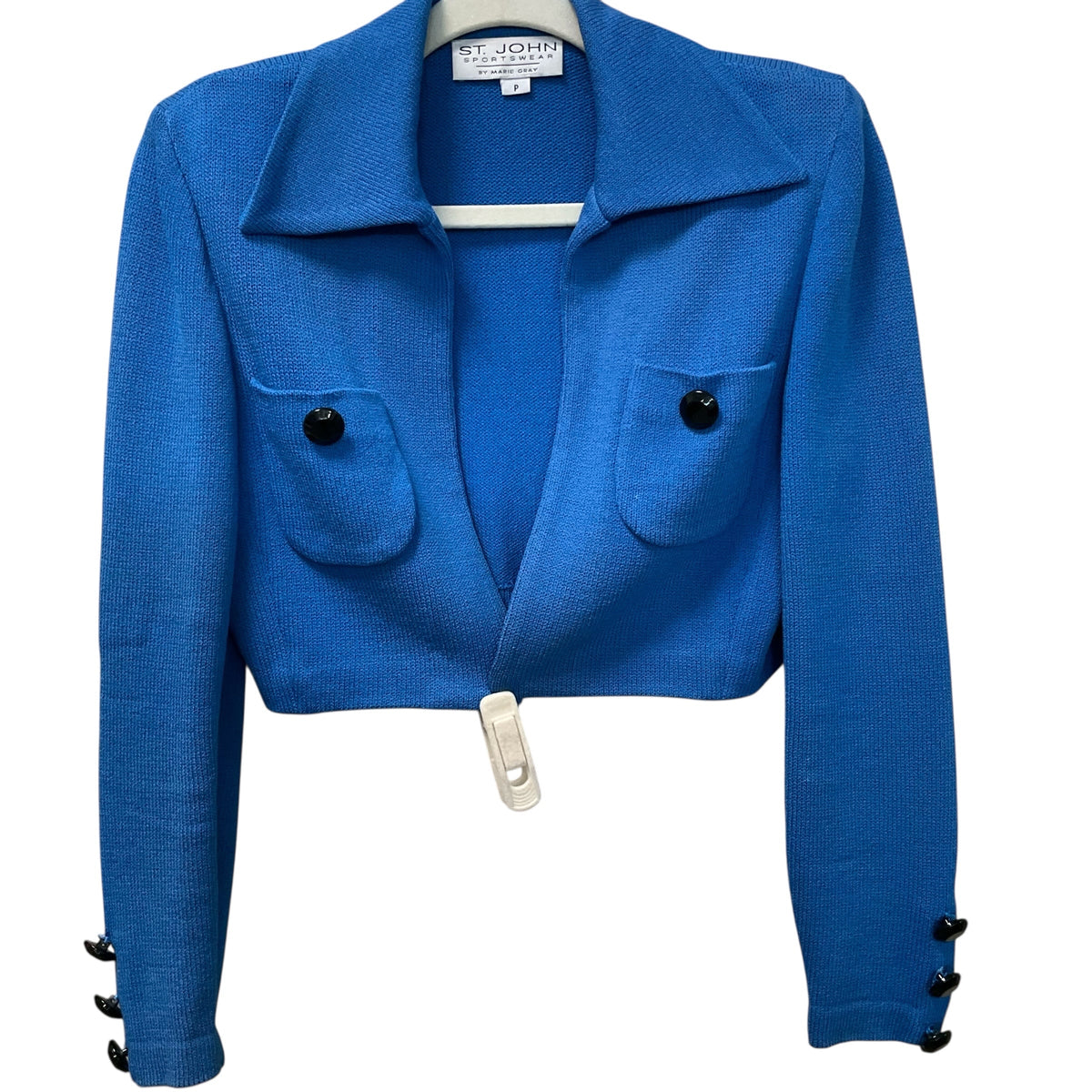 St John Jacket,Size P. Blue With BlackButtons