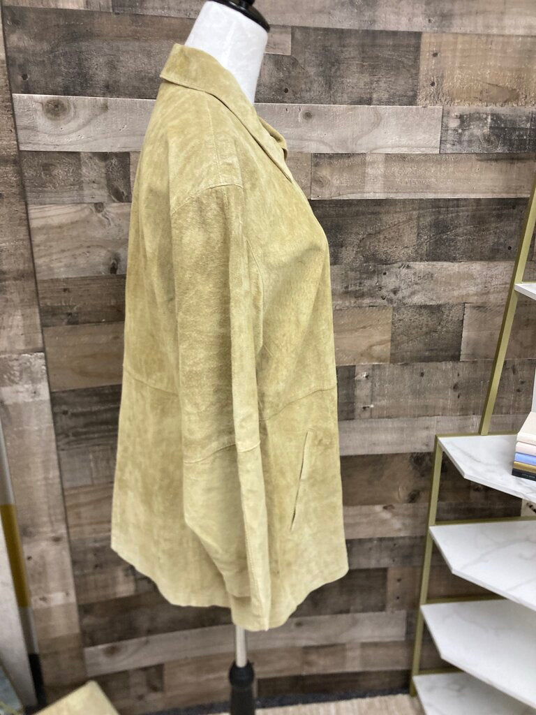 Lime Green Suede Mid Length Zipper Jacket Size L