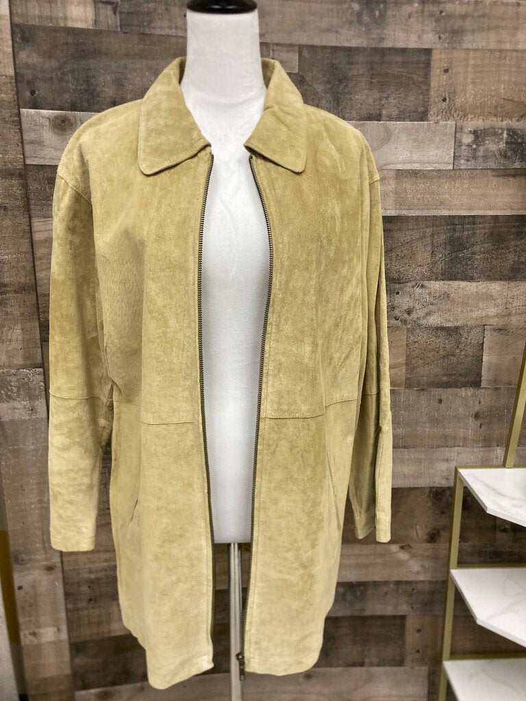 Lime Green Suede Mid Length Zipper Jacket Size L
