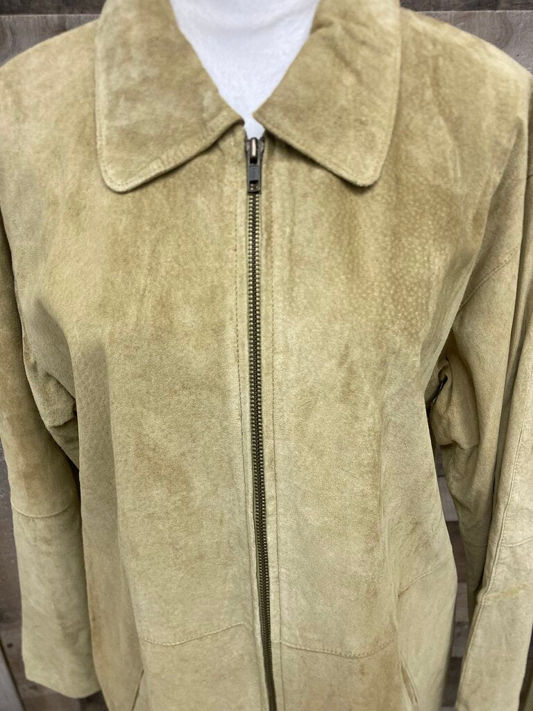 Lime Green Suede Mid Length Zipper Jacket Size L