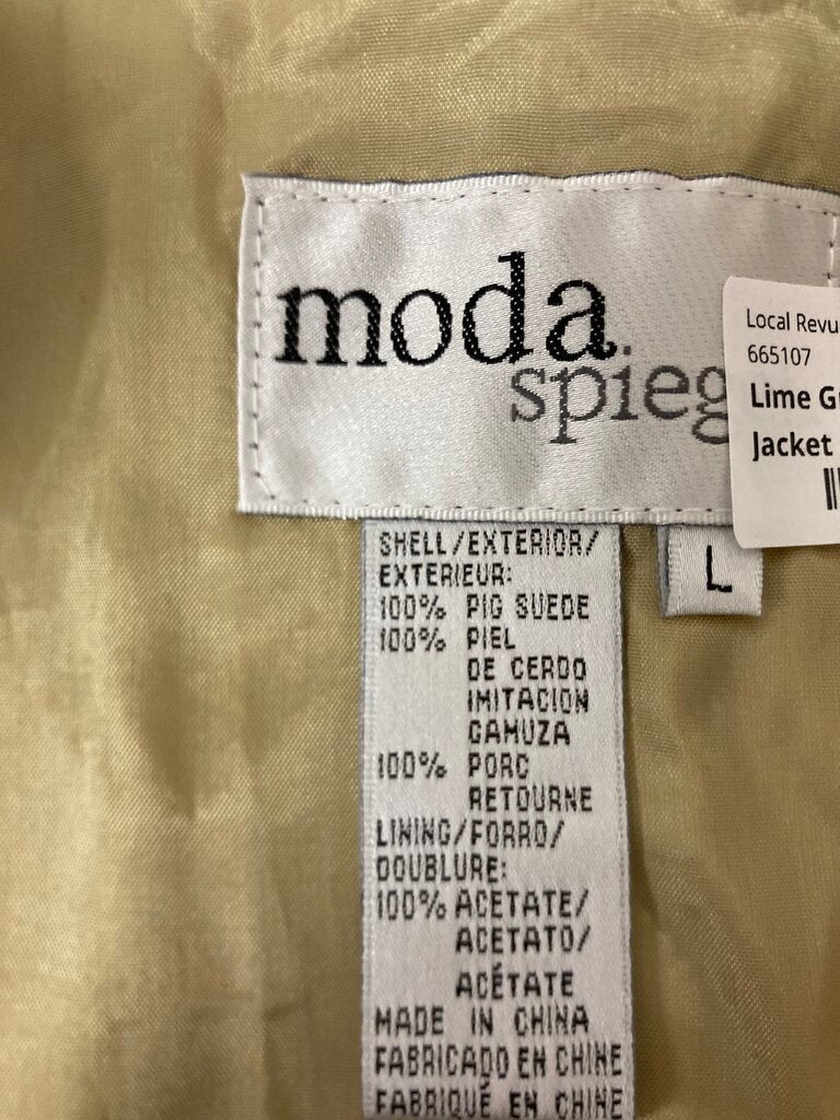 Lime Green Suede Mid Length Zipper Jacket Size L