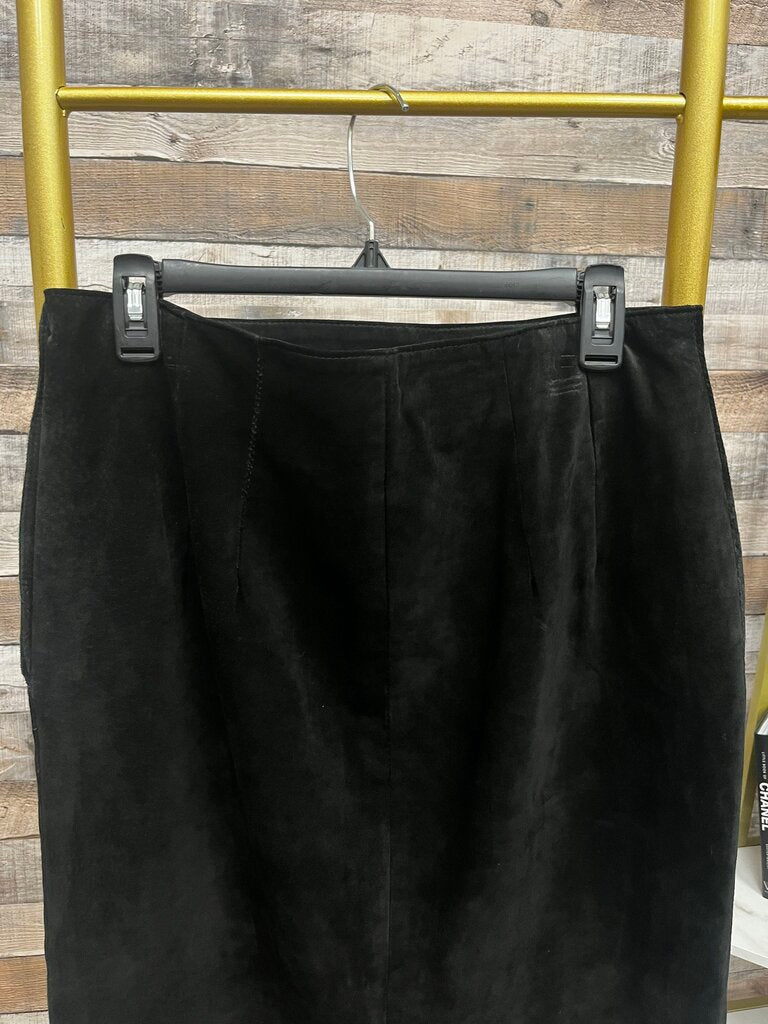Black Suede Mid Calf Skirt w/4 Side Button Detail Size 12