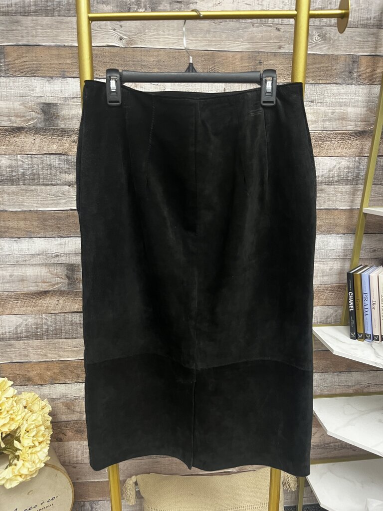 Black Suede Mid Calf Skirt w/4 Side Button Detail Size 12