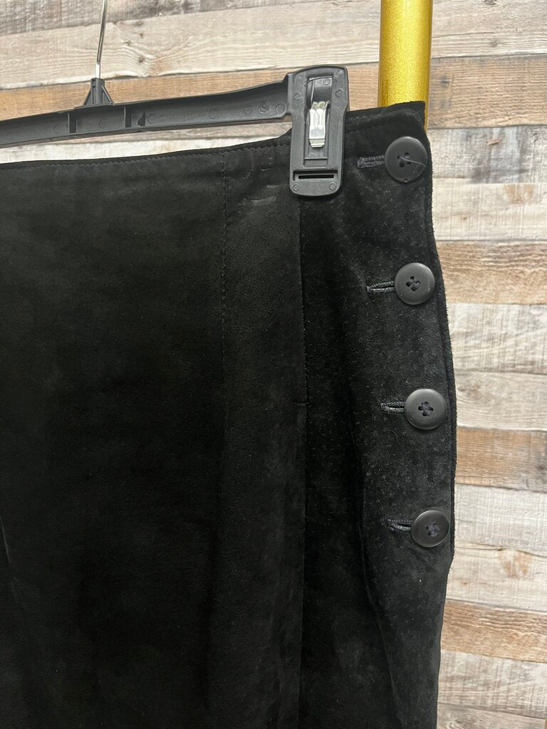 Black Suede Mid Calf Skirt w/4 Side Button Detail Size 12