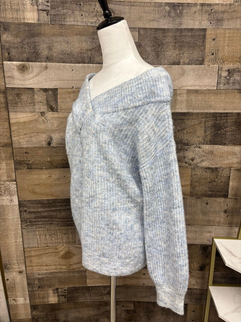 Moth Baby Blue Chunky Knit Marled V-Neck Sweater Size L
