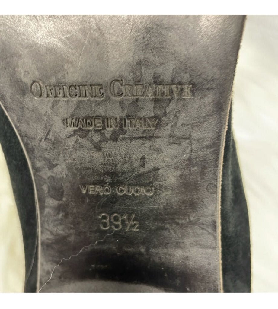 Officine Creative Black Suede Bootie w/Silver Heel Zipper Size 39.5
