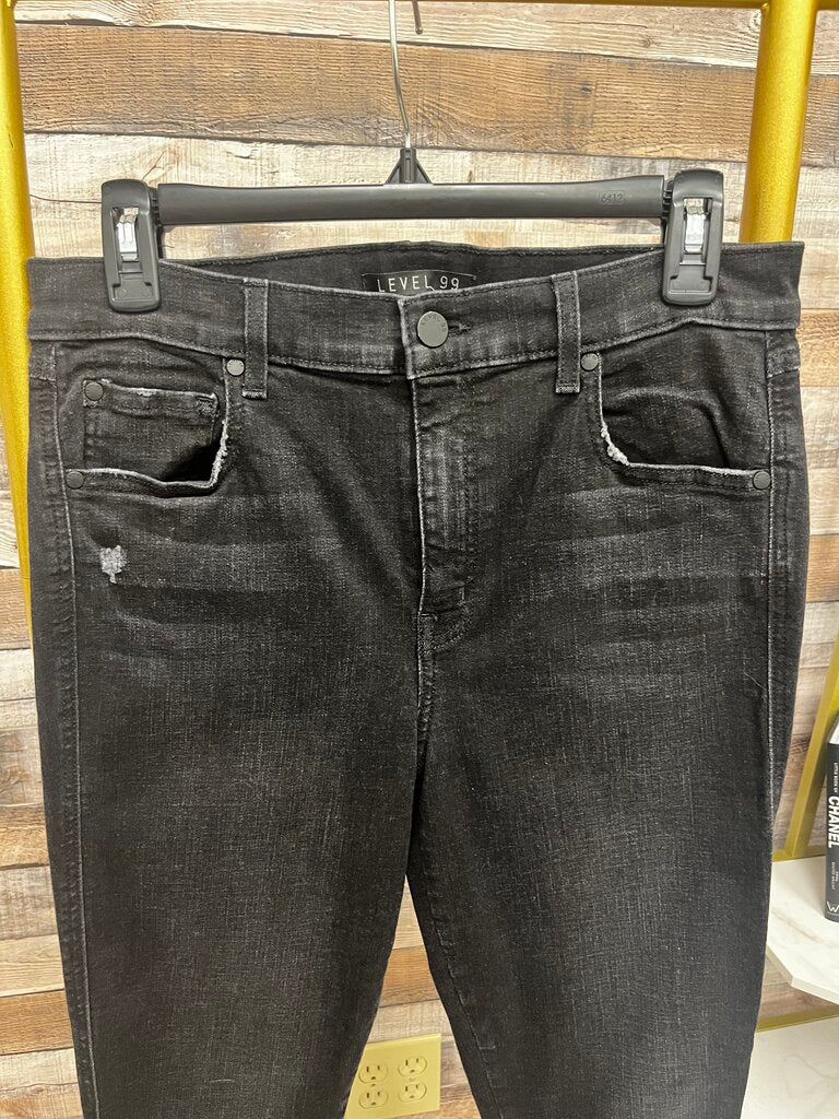 Level 99 Black Cropped Frayed Hem Denim Size 30
