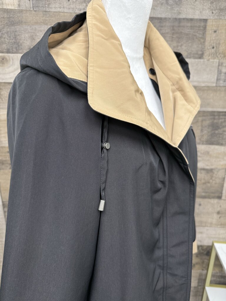 Chadwicks Black & Tan Trench Hooded Rain Coat Size L