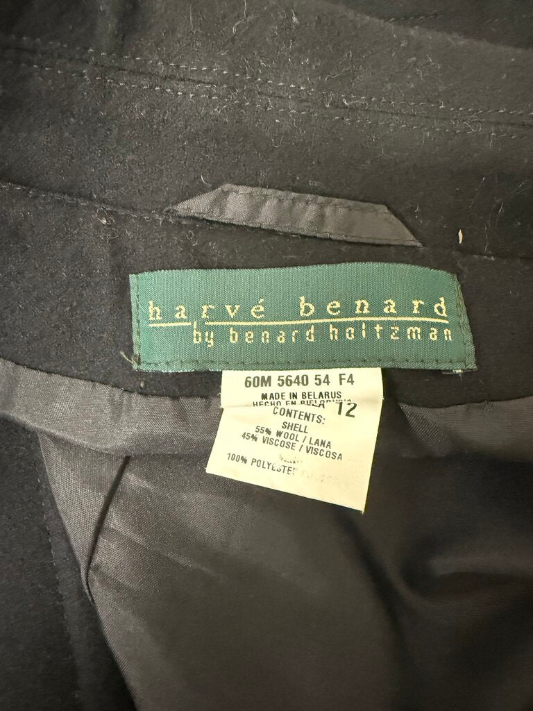 Harve Beard By Beard Haltzman Black Wool Button Trench Coat Size 12