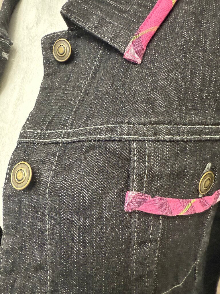 Birch Hill Black Denim Jacket w/Pink Plaid Size L