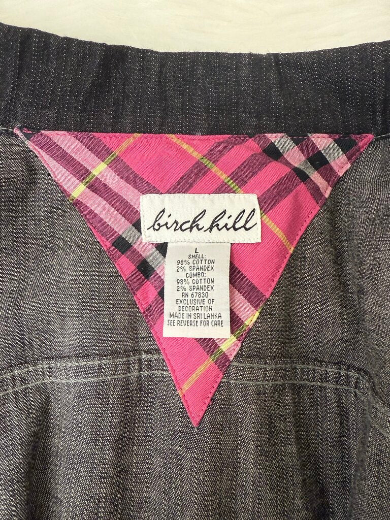 Birch Hill Black Denim Jacket w/Pink Plaid Size L