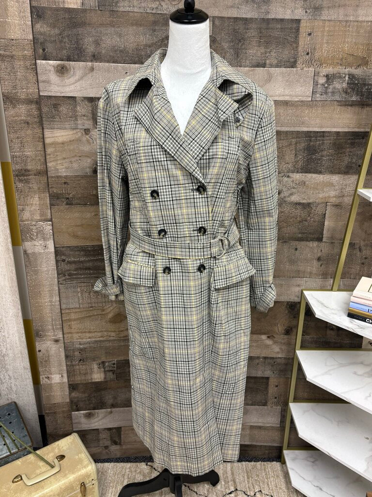 ba&sh Manteau Green & Yellow Trench Coat Size S