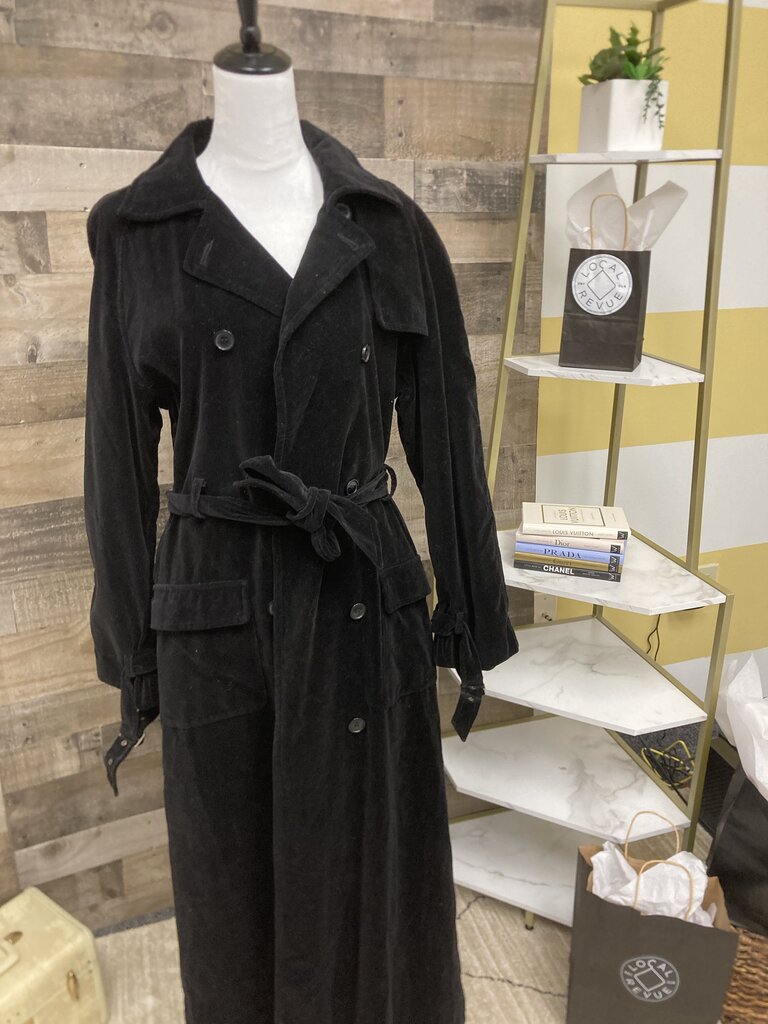 Spiegel Vintage Full Length Black Velvet Trench Coat Size 12