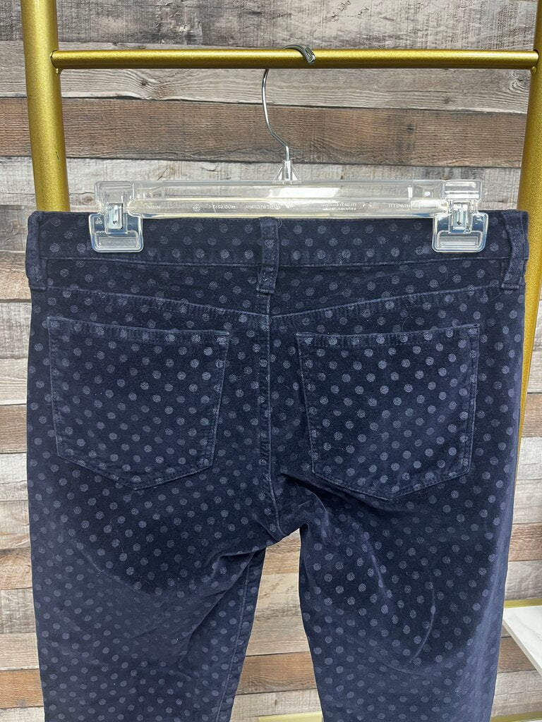 J Crew Toothpick Blue Velvet Polka Dot Ankle Pants Size 27