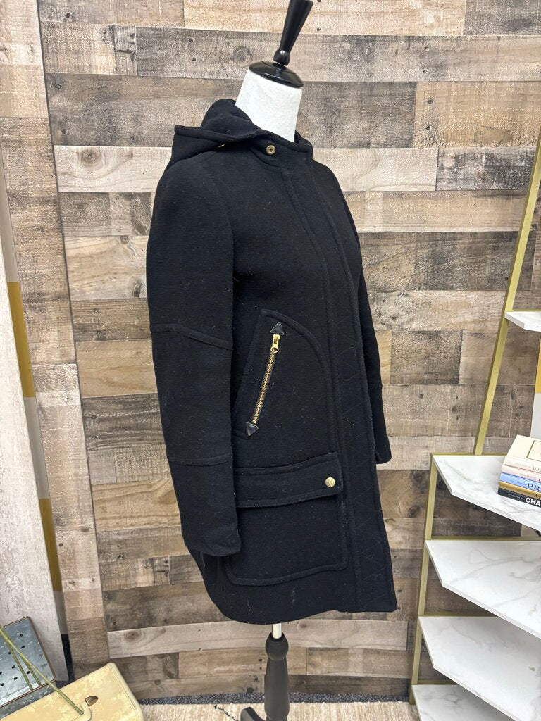 J Crew Stadium Cloth Nello Gori Black Wool Coat Size 0