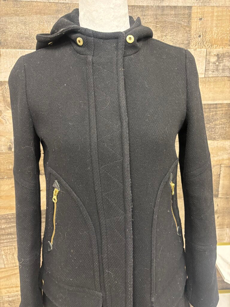J Crew Stadium Cloth Nello Gori Black Wool Coat Size 0