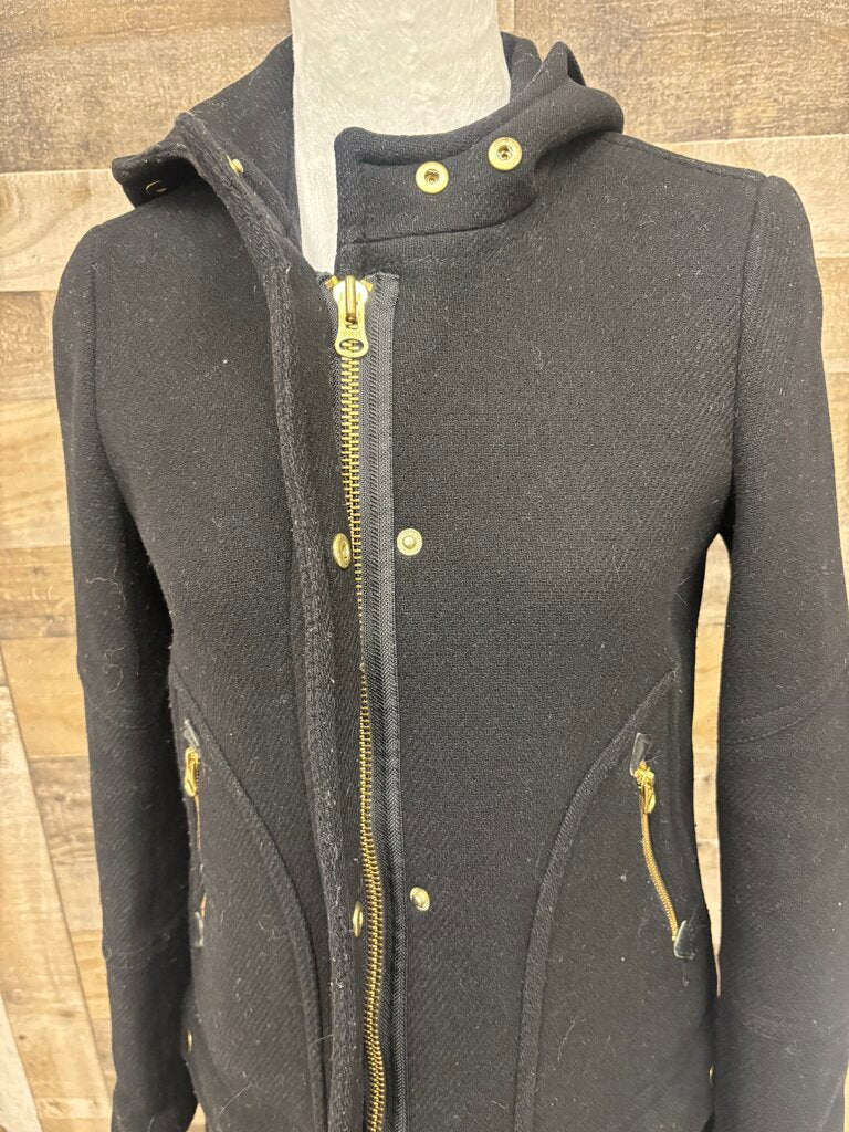 J Crew Stadium Cloth Nello Gori Black Wool Coat Size 0