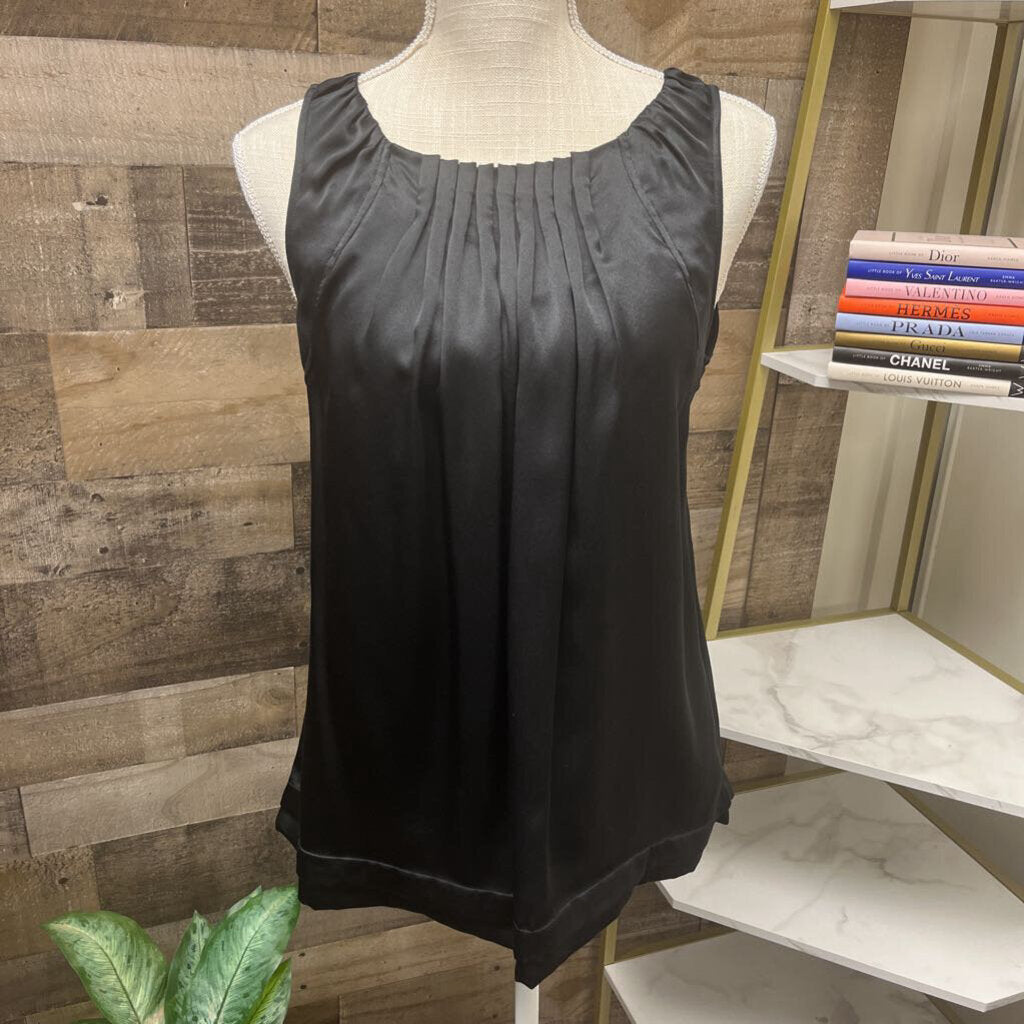 BCBGMaxazria Silk Black Sleeveless Blouse Pleated Front Size S