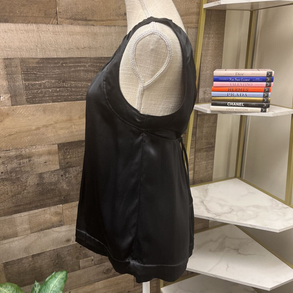BCBGMaxazria Silk Black Sleeveless Blouse Pleated Front Size S
