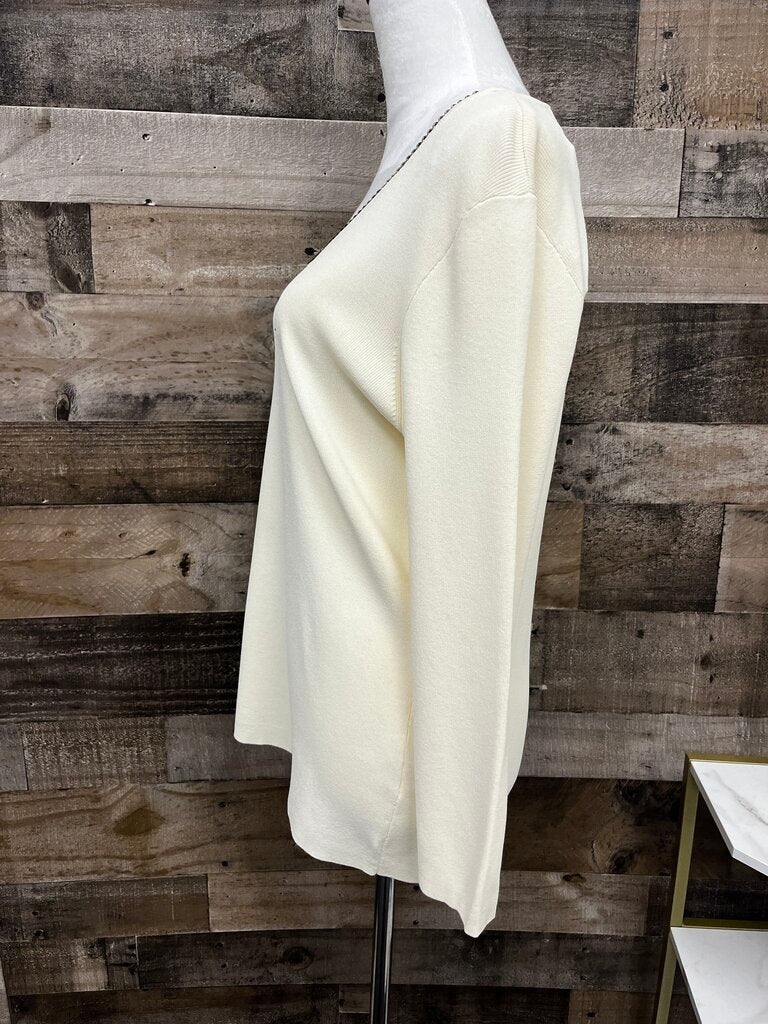 NWT Dana Buchman Ivory Sweater w/Gold Chain V-Neckline Size XL