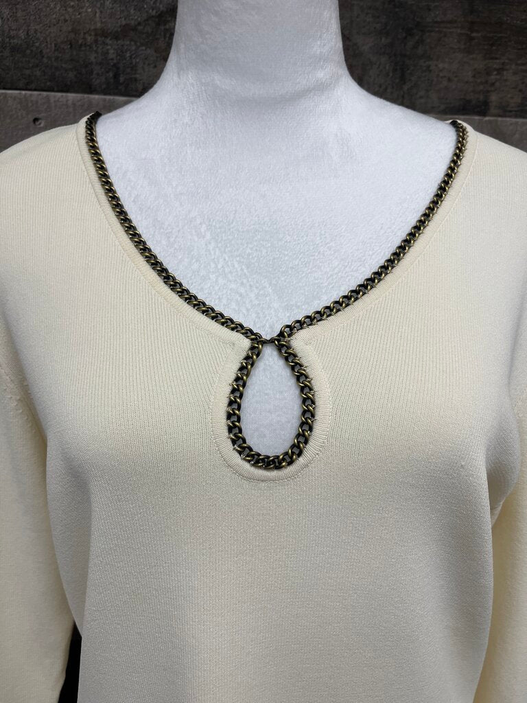 NWT Dana Buchman Ivory Sweater w/Gold Chain V-Neckline Size XL