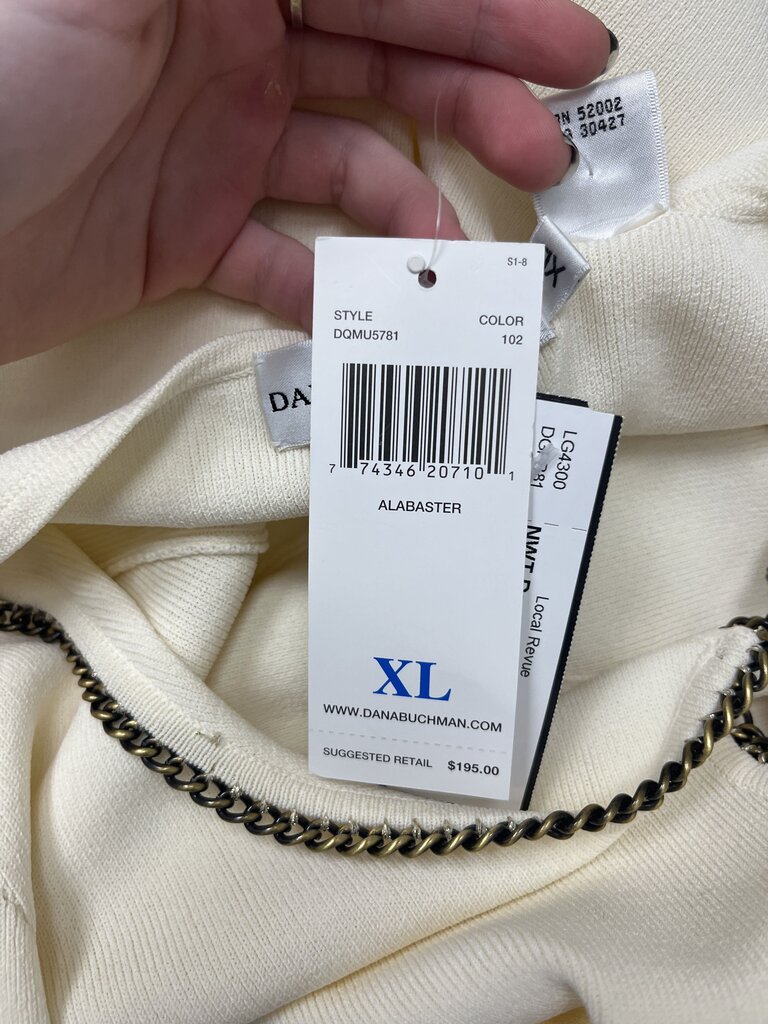 NWT Dana Buchman Ivory Sweater w/Gold Chain V-Neckline Size XL