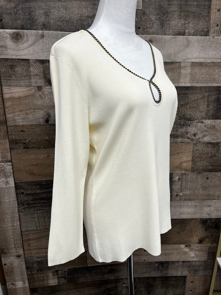 NWT Dana Buchman Ivory Sweater w/Gold Chain V-Neckline Size XL