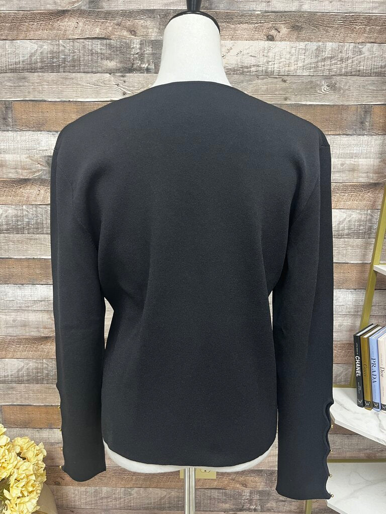 Dana Buchman Black V-Neck Sweater w/Button Arm Detail Size XL