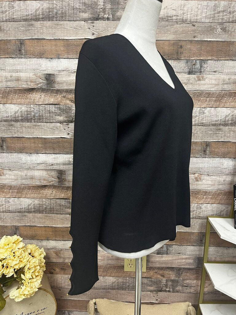 Dana Buchman Black V-Neck Sweater w/Button Arm Detail Size XL