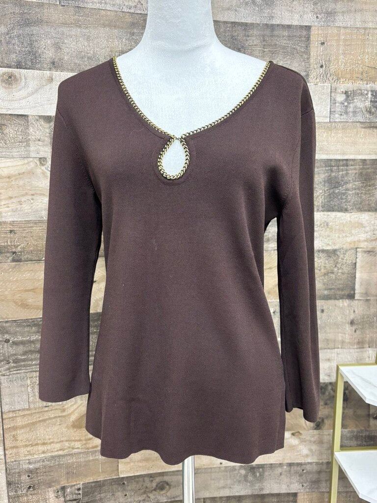 Dana Buchman Brown Sweater w/Gold Chain V-Neckline Size XL