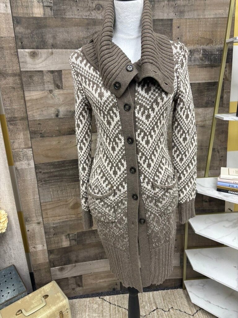Banana Republic Tan & Cream Chunky Wool Cardigan Duster Size S