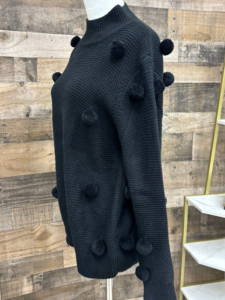 Blushing Heart Black Mock w/Pom Poms Size S