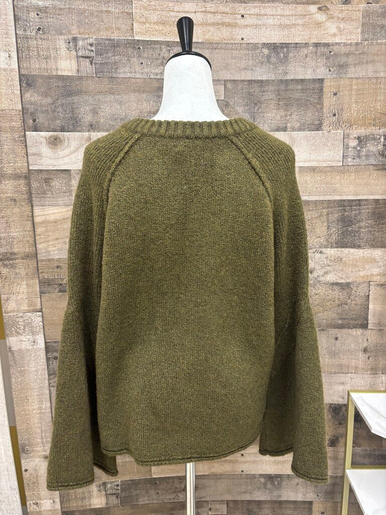 Free People Army Green V-Neck Bell Sleeve Size XS
