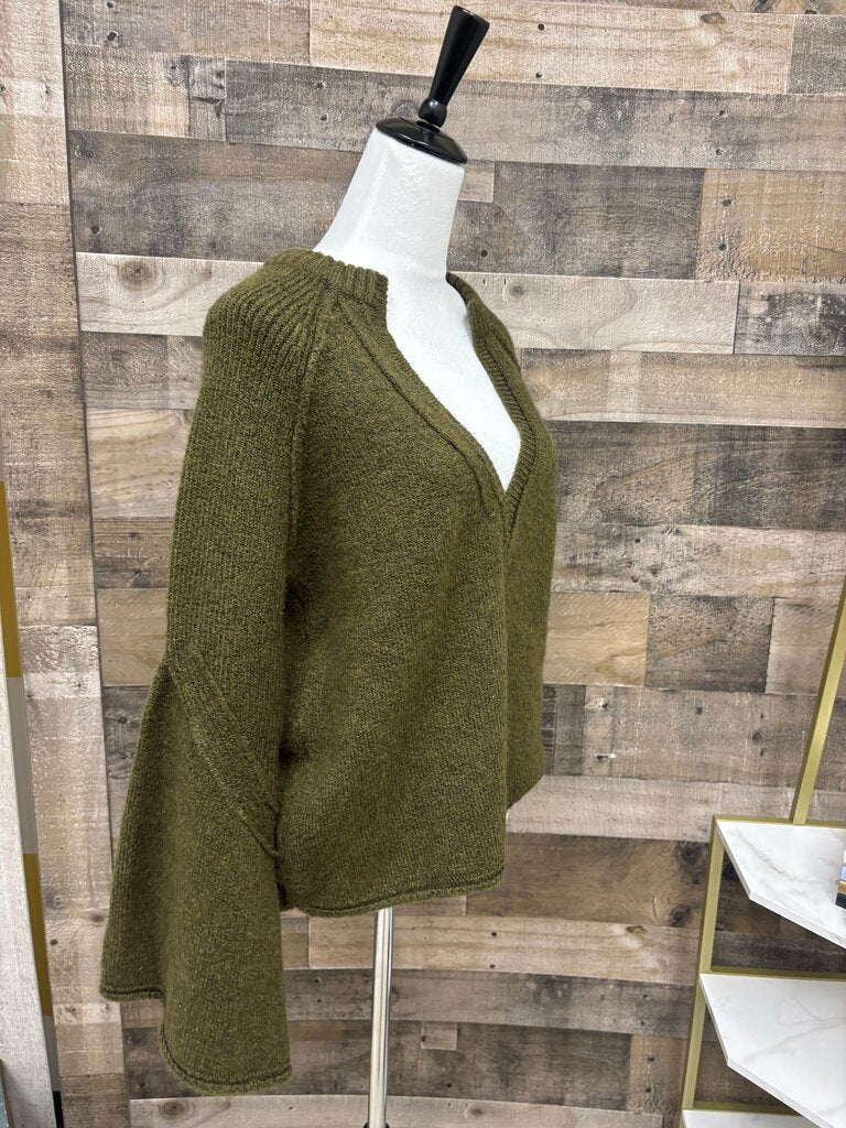 Free People Army Green V-Neck Bell Sleeve Size XS