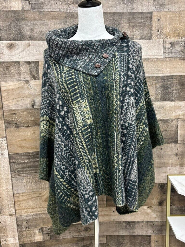 Free People Willow Green & Gray Poncho Size S