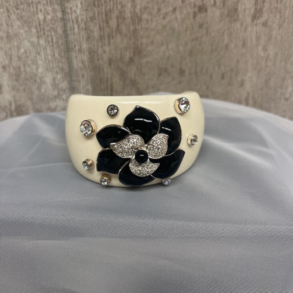 Carolee Cream Enamel Cuff with Black Flower
