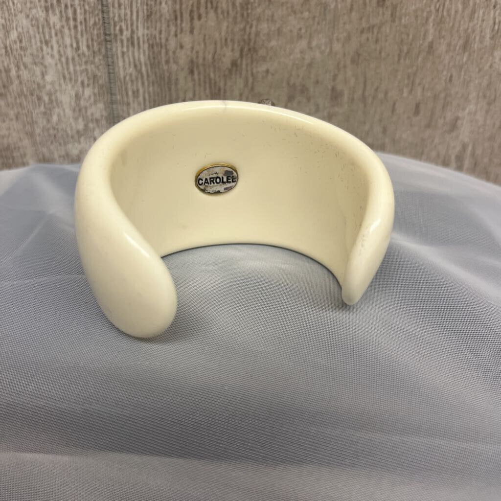 Carolee Cream Enamel Cuff with Black Flower