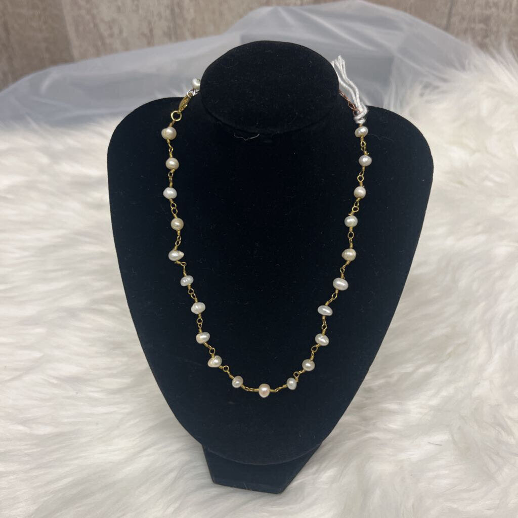 Real Freshwater Pearl & Gold Chain Choker