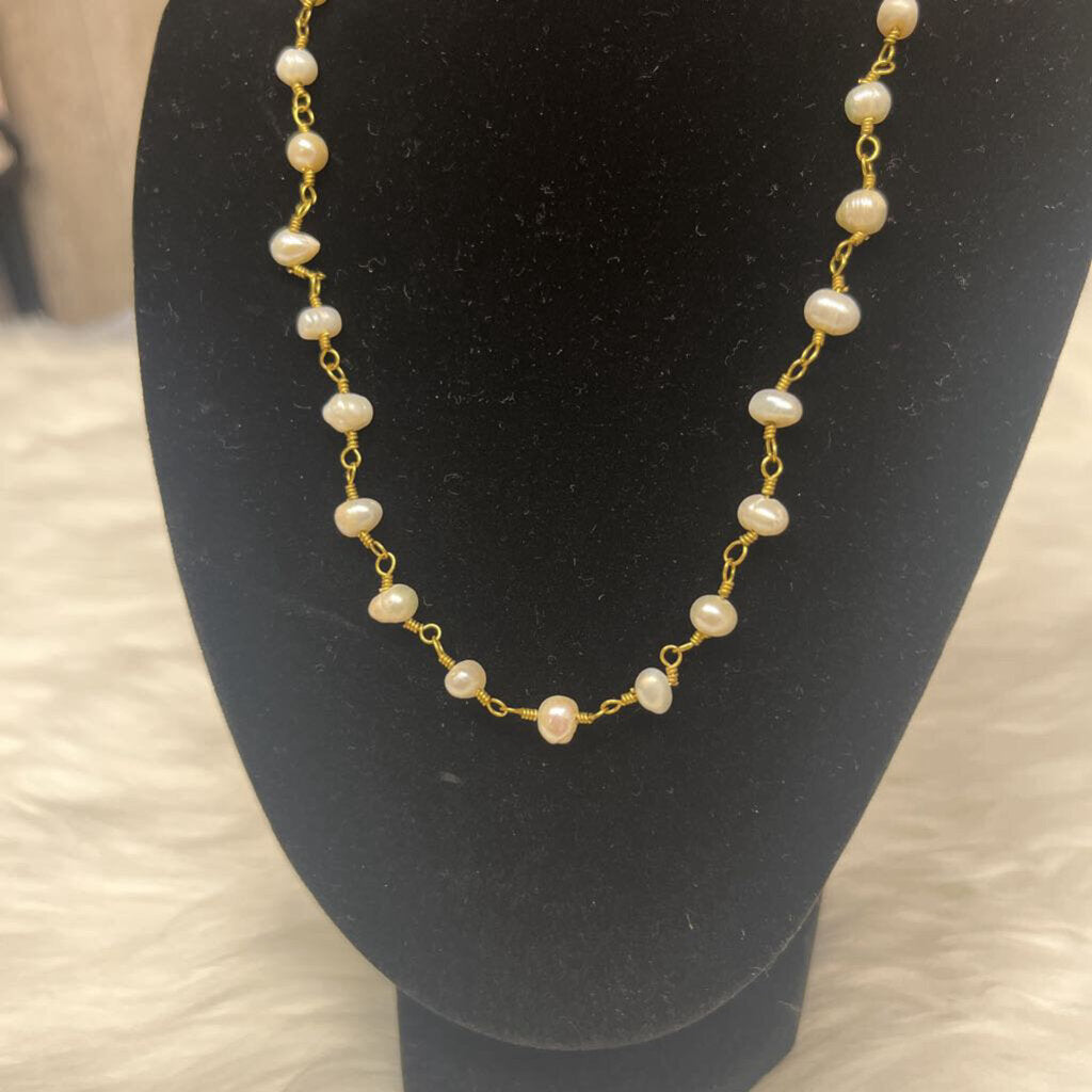 Real Freshwater Pearl & Gold Chain Choker