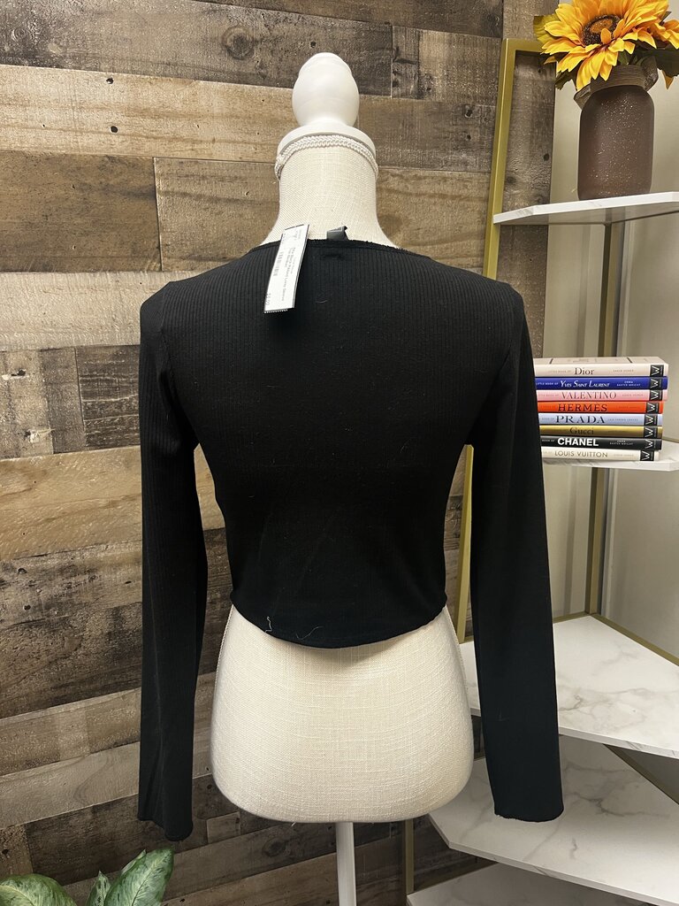 Alta Black Ribbed Long Sleeve Top Size M