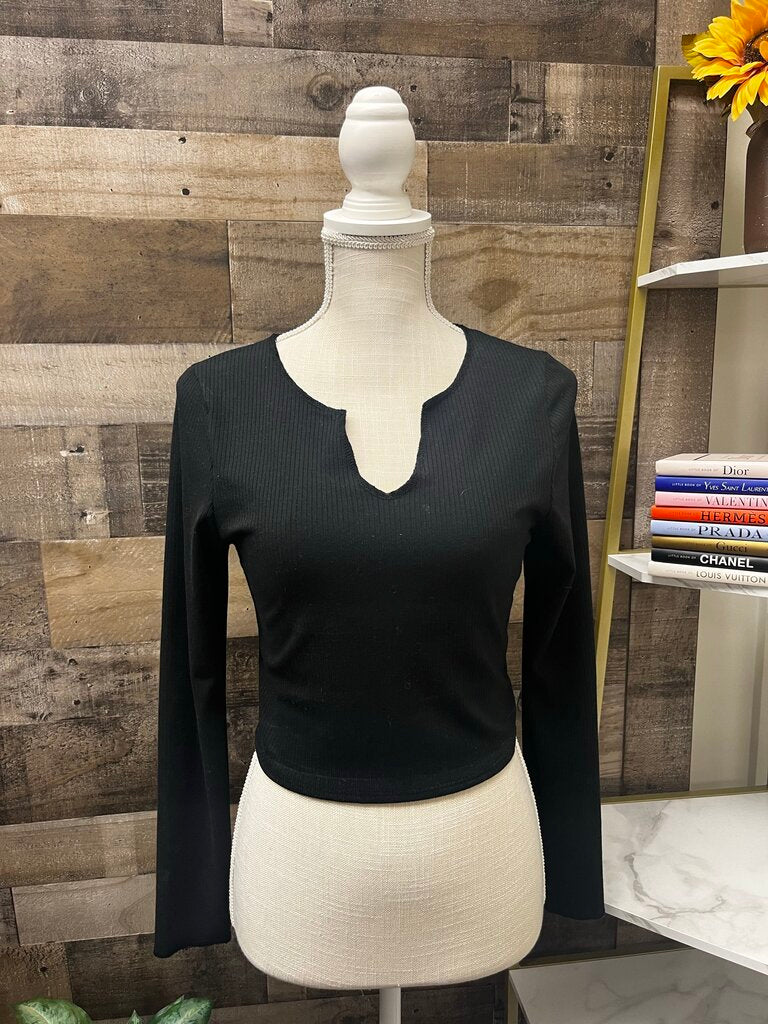 Alta Black Ribbed Long Sleeve Top Size M