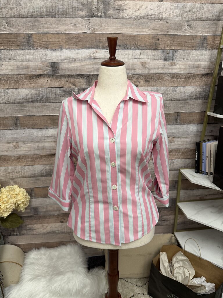 Talbots Pink & White Vertical Stripped Button Down Size 10