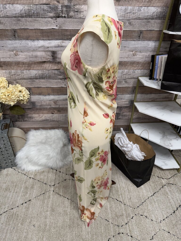 Ann Taylor Cream w/Pink & Green Flowers Sleeveless Size 10