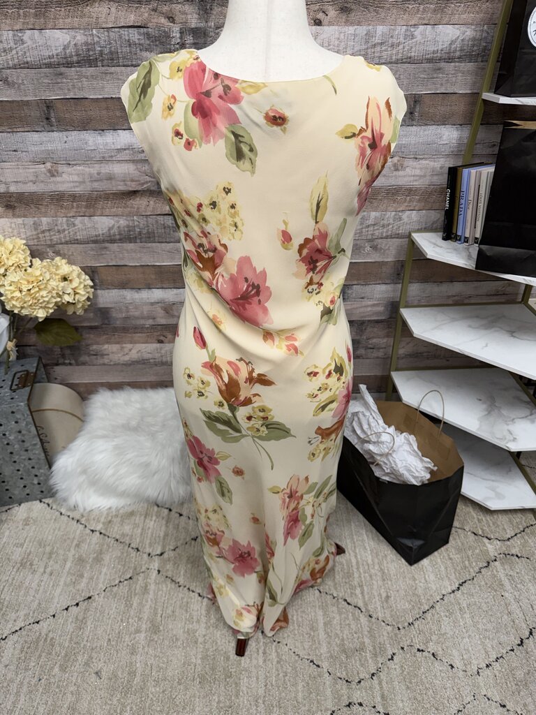 Ann Taylor Cream w/Pink & Green Flowers Sleeveless Size 10