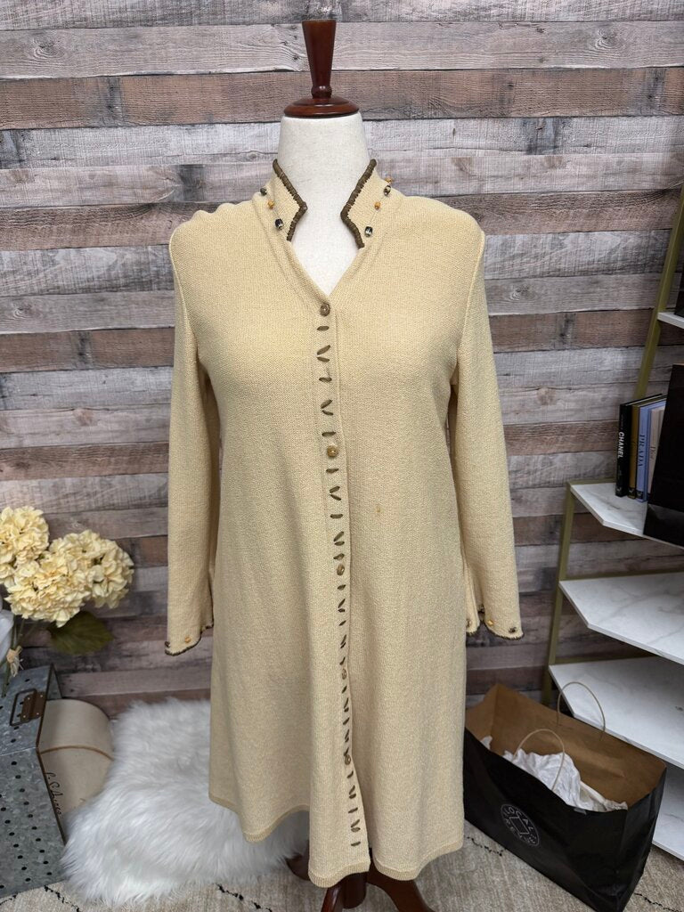 Steve Fabrikant Beaded Wool Cream Duster Cardigan Size M