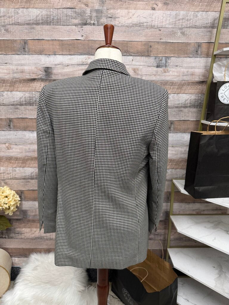 Talbots Black & White Houndstooth Wool Blazer Shoulder Pads Size 12
