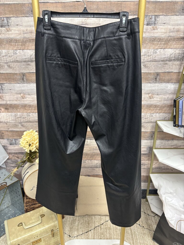 Paige Faux Black Leather Wide Leg Trouser Size 28